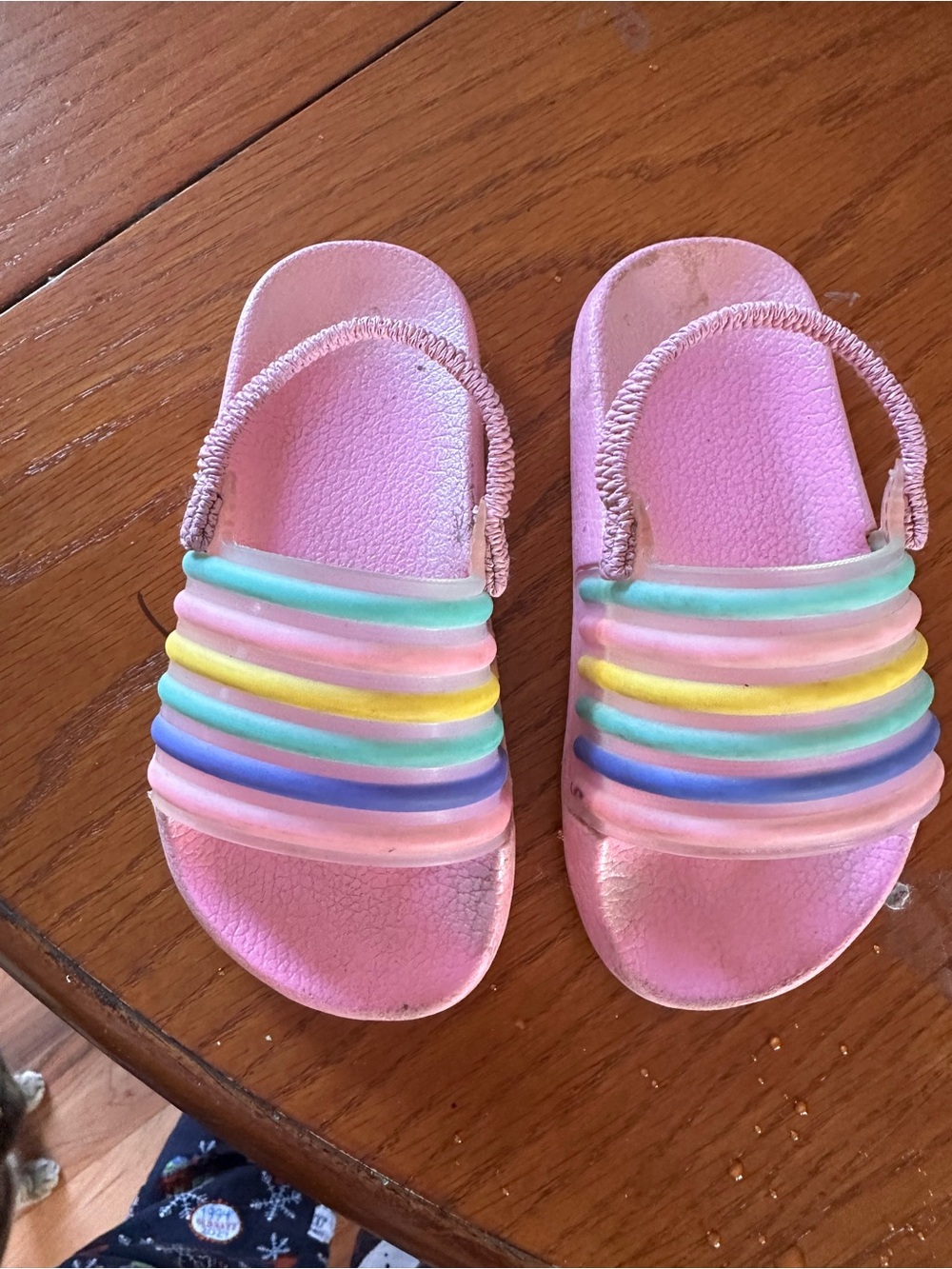 Kids Pink Rainbow Strap Slide Sandals